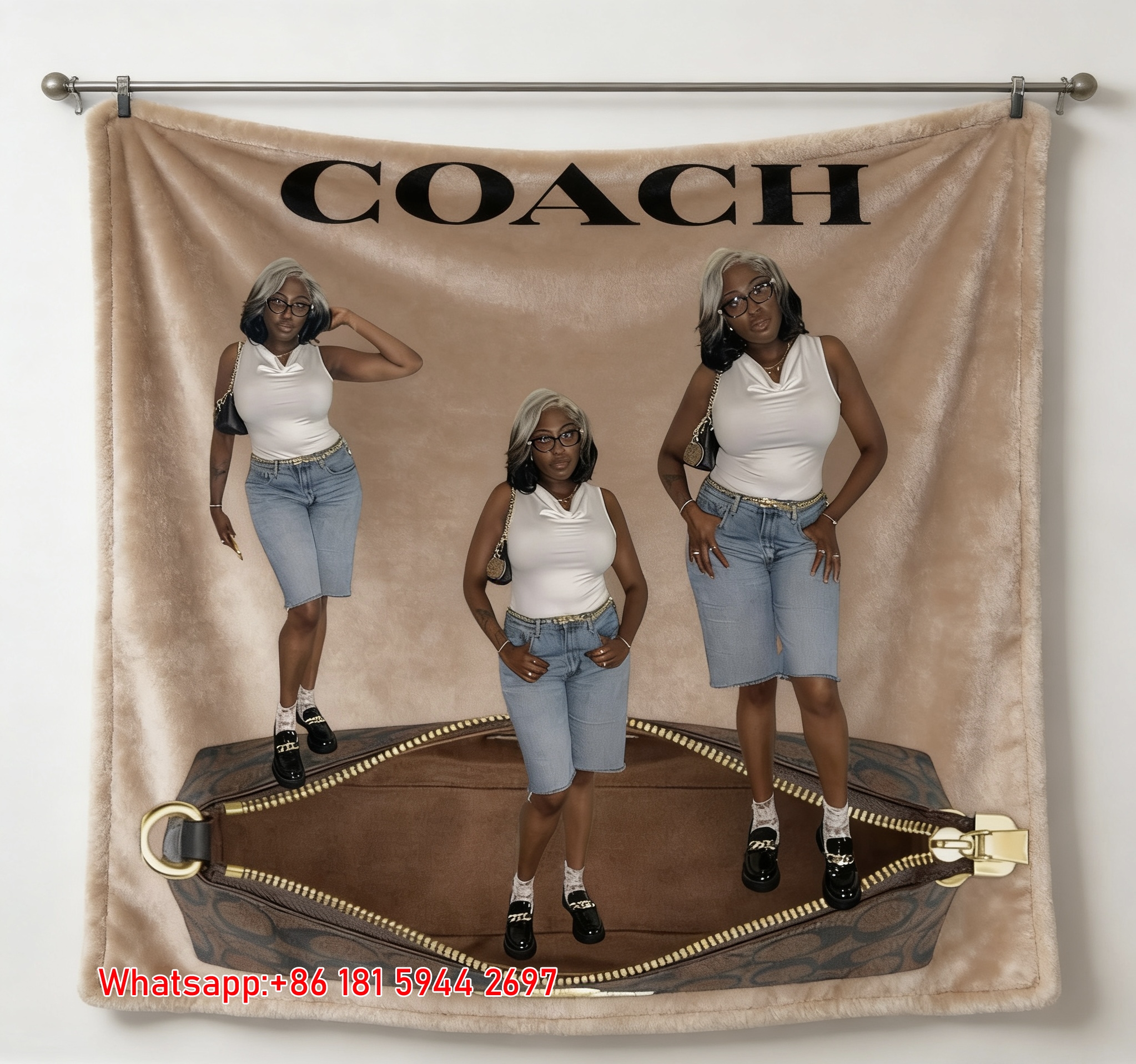 Coach Signature Print Flannel Sofa Throw Blanket for Wall Decor C213